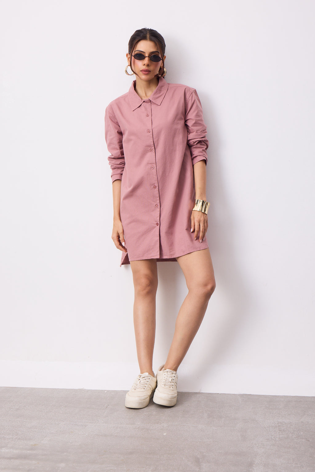 Womens Shirt Dress - Dark Coral