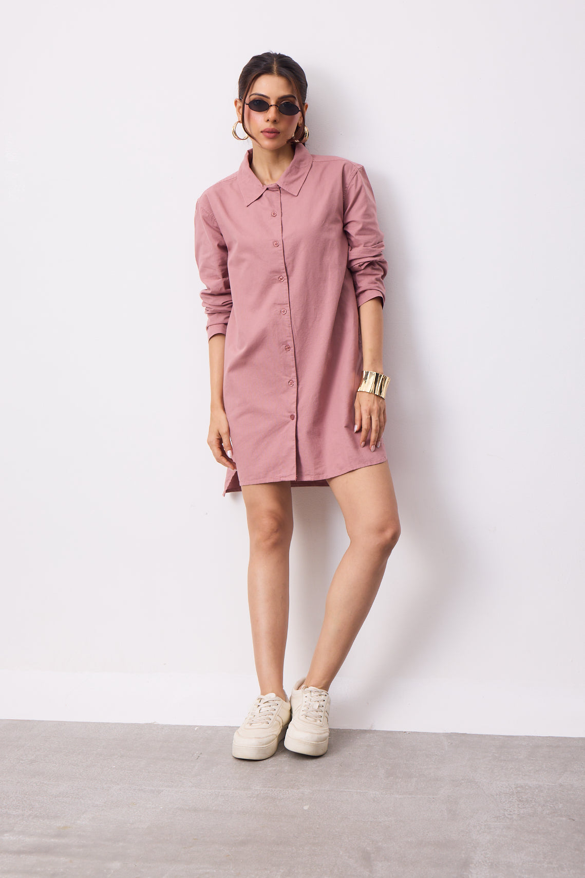 Womens Shirt Dress - Dark Coral