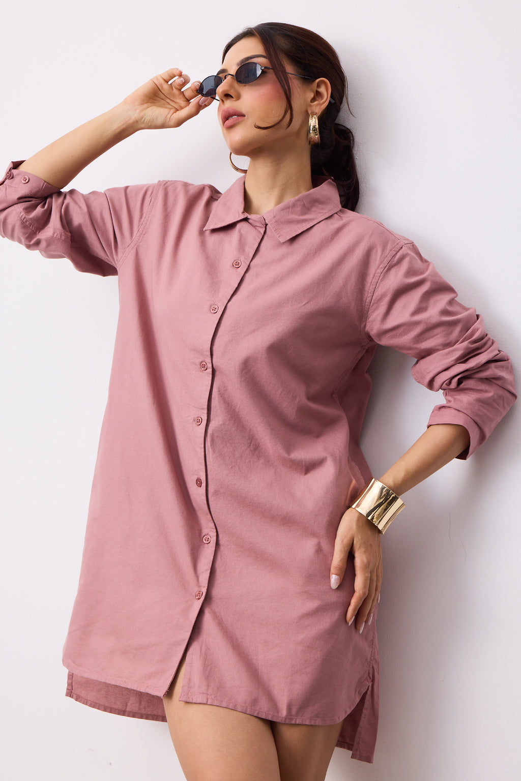Womens Shirt Dress - Dark Coral