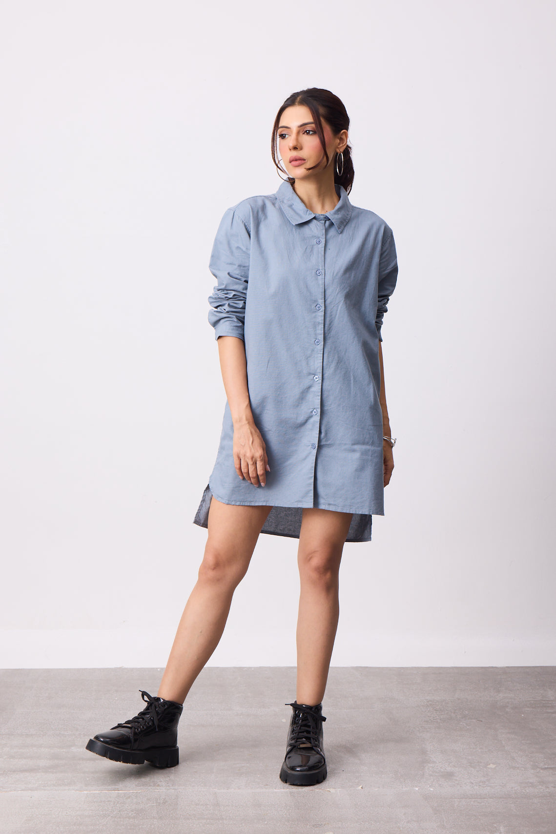 Womens Shirt Dress - Dusty Blue