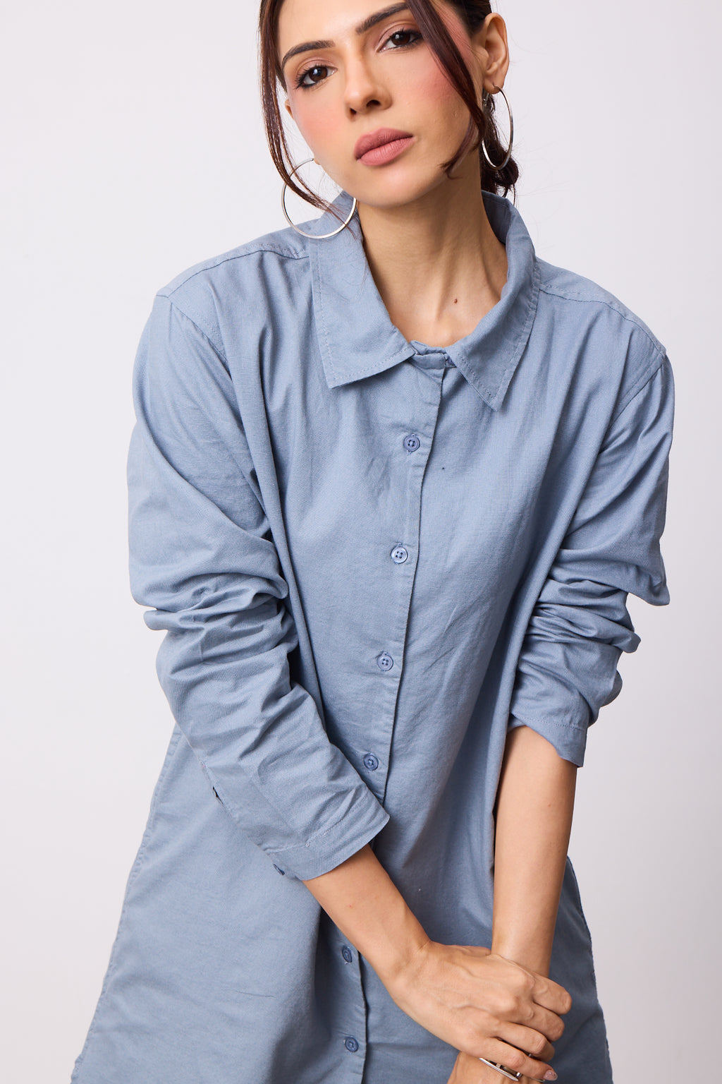 Womens Shirt Dress - Dusty Blue