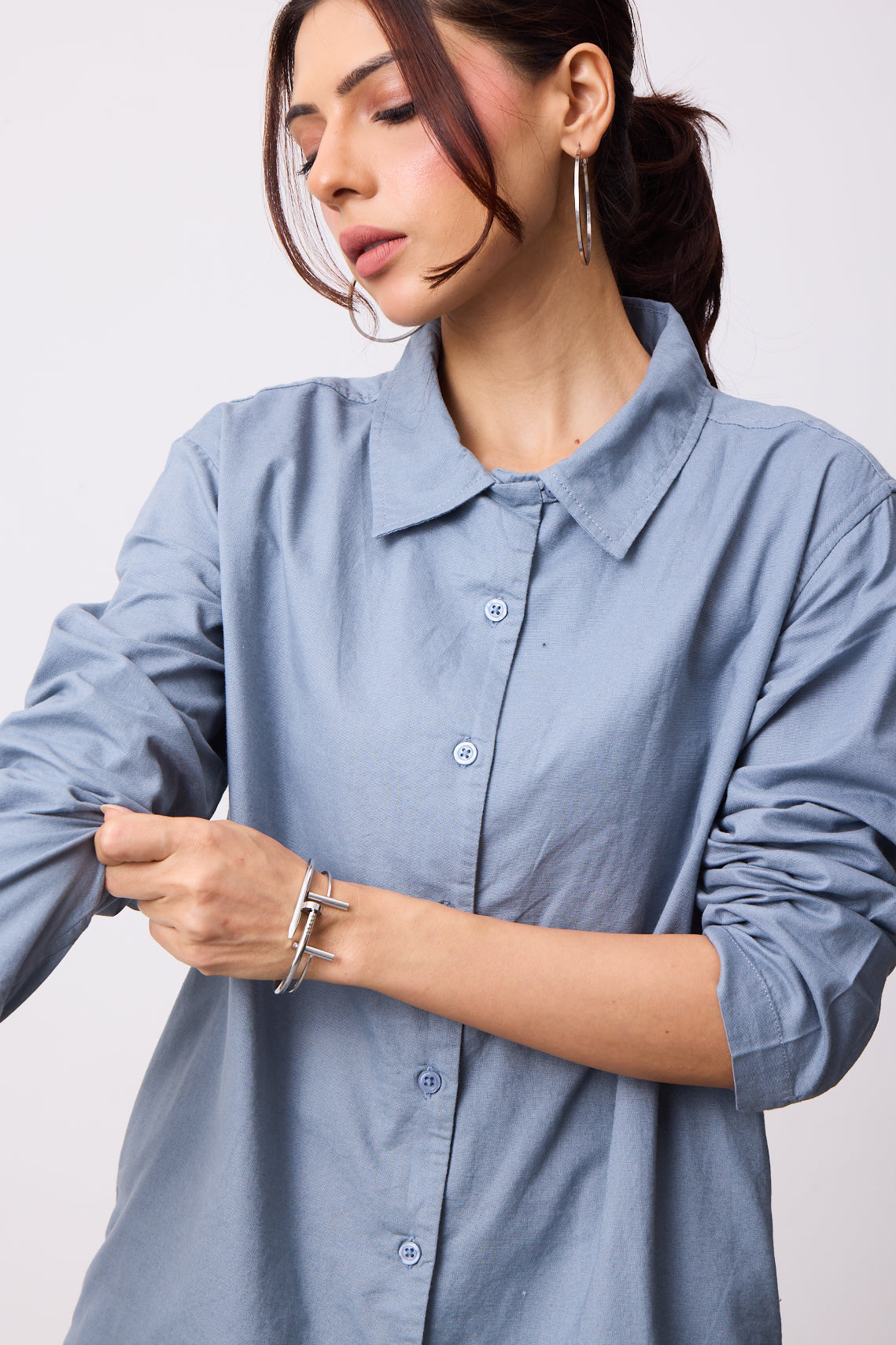 Womens Shirt Dress - Dusty Blue