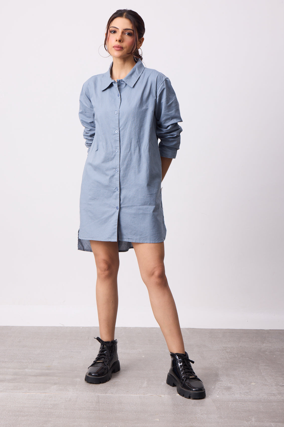 Womens Shirt Dress - Dusty Blue