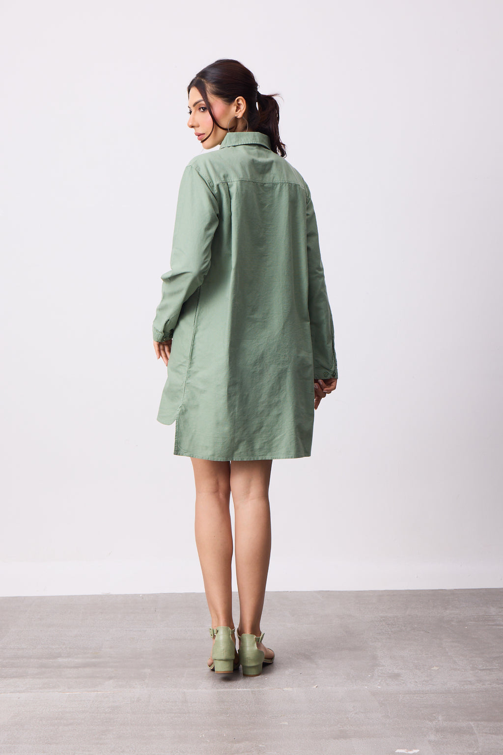 Womens Shirt Dress - Fern Green