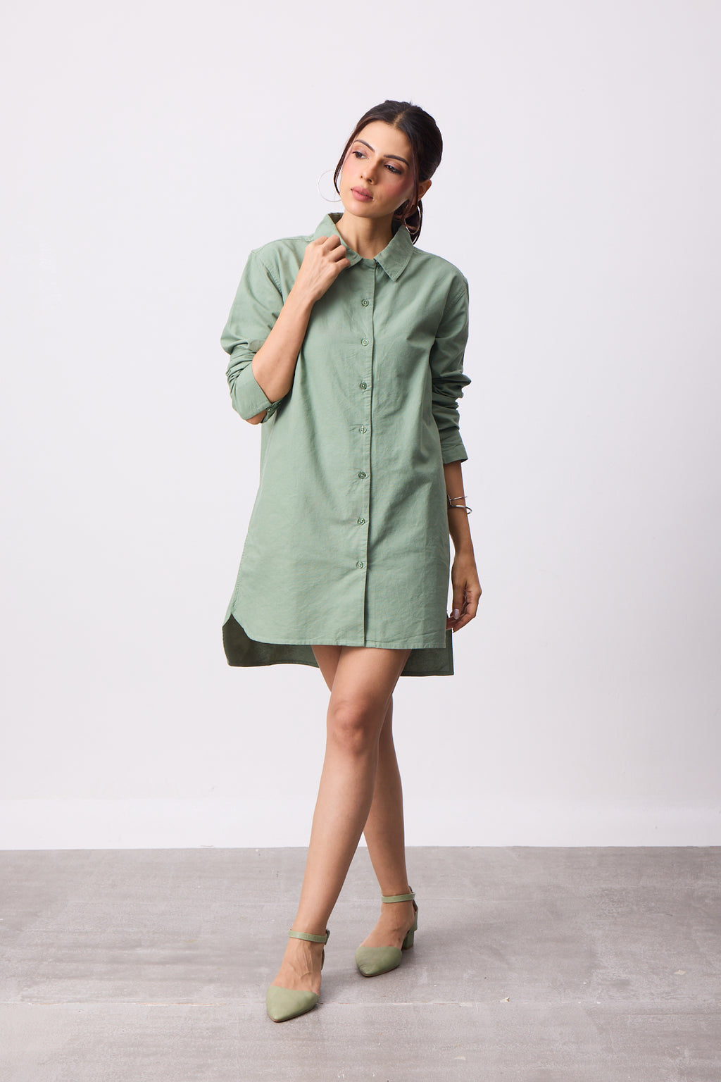Womens Shirt Dress - Fern Green