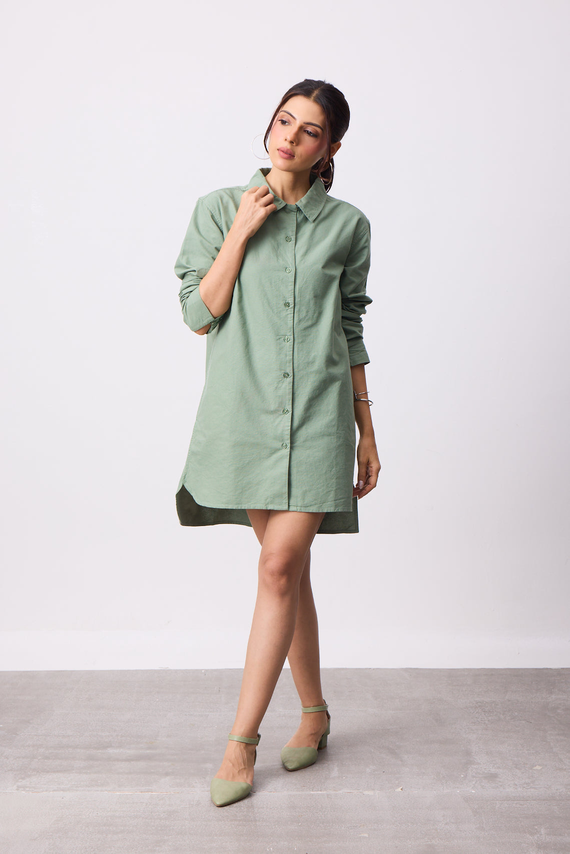 Womens Shirt Dress - Fern Green