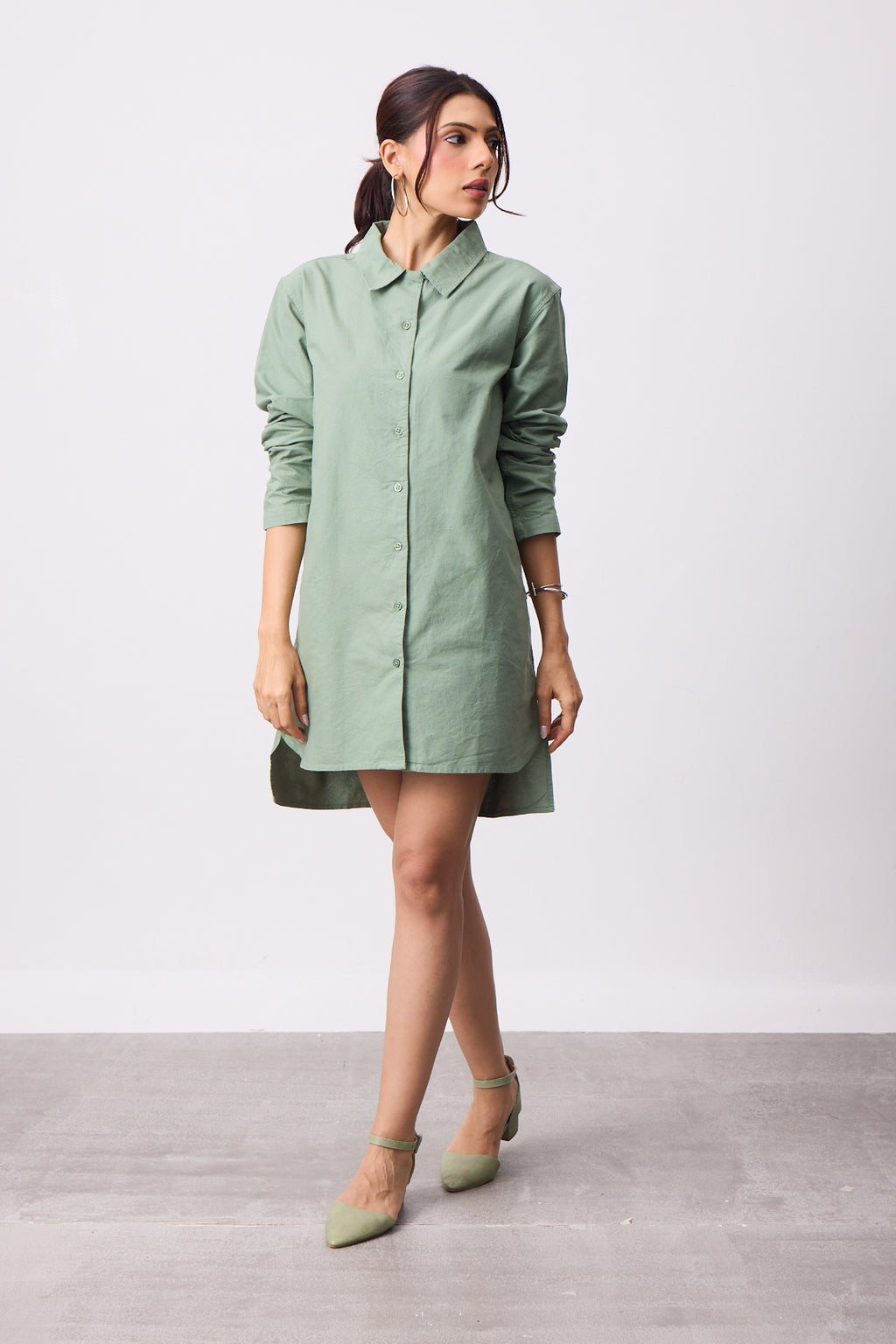 Womens Shirt Dress - Fern Green