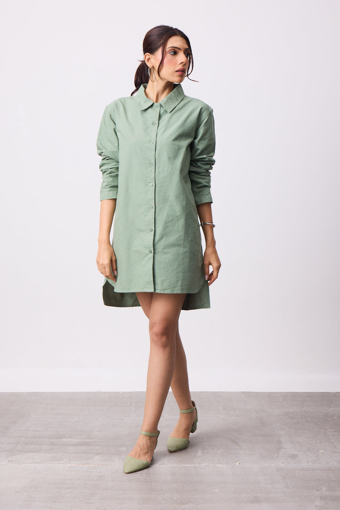 Womens Shirt Dress - Fern Green