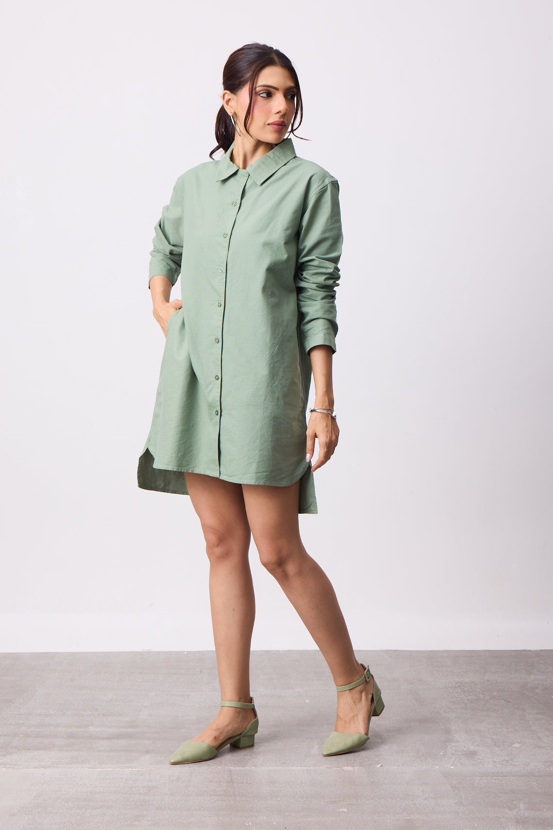 Womens Shirt Dress - Fern Green
