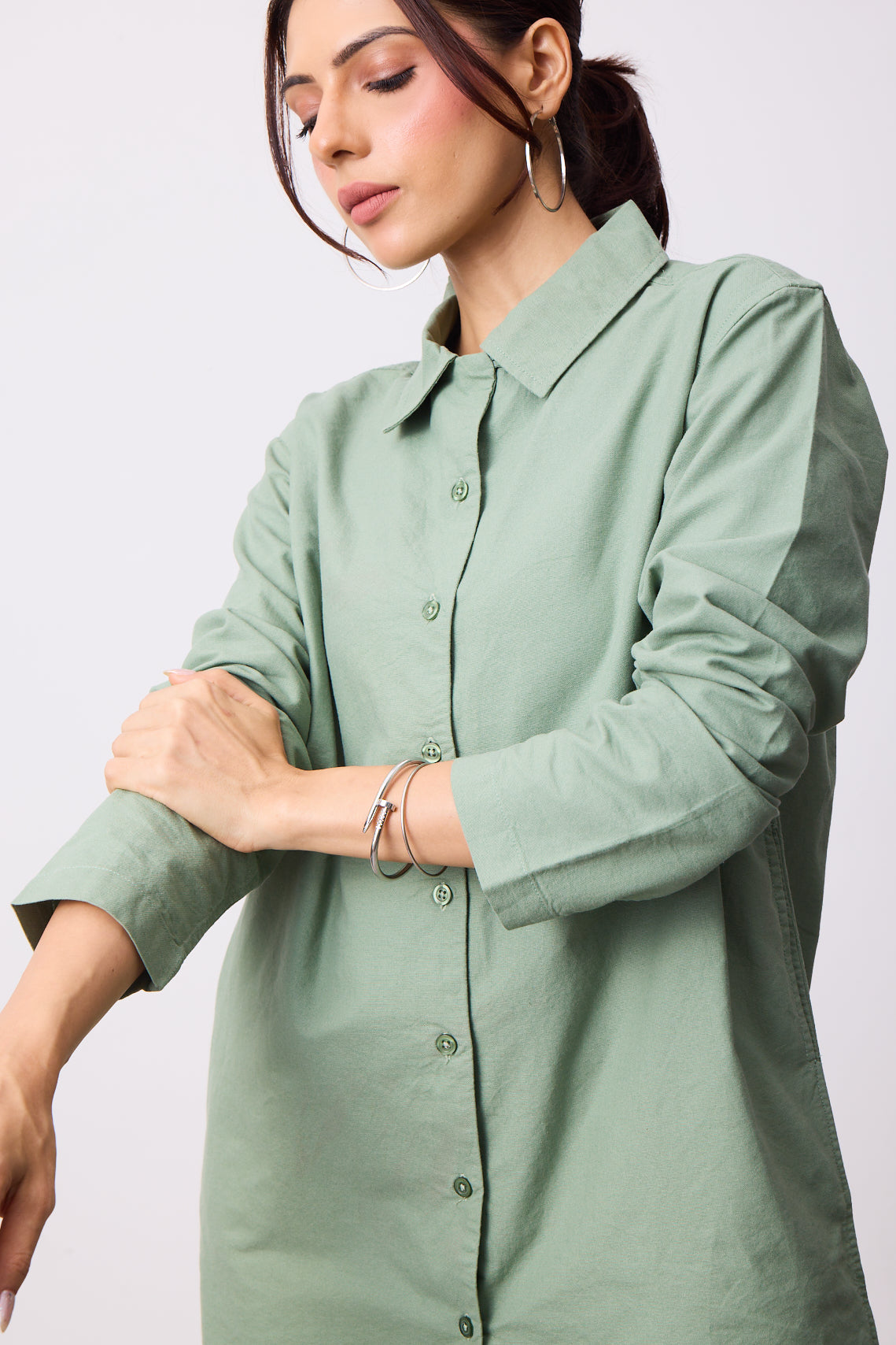 Womens Shirt Dress - Fern Green