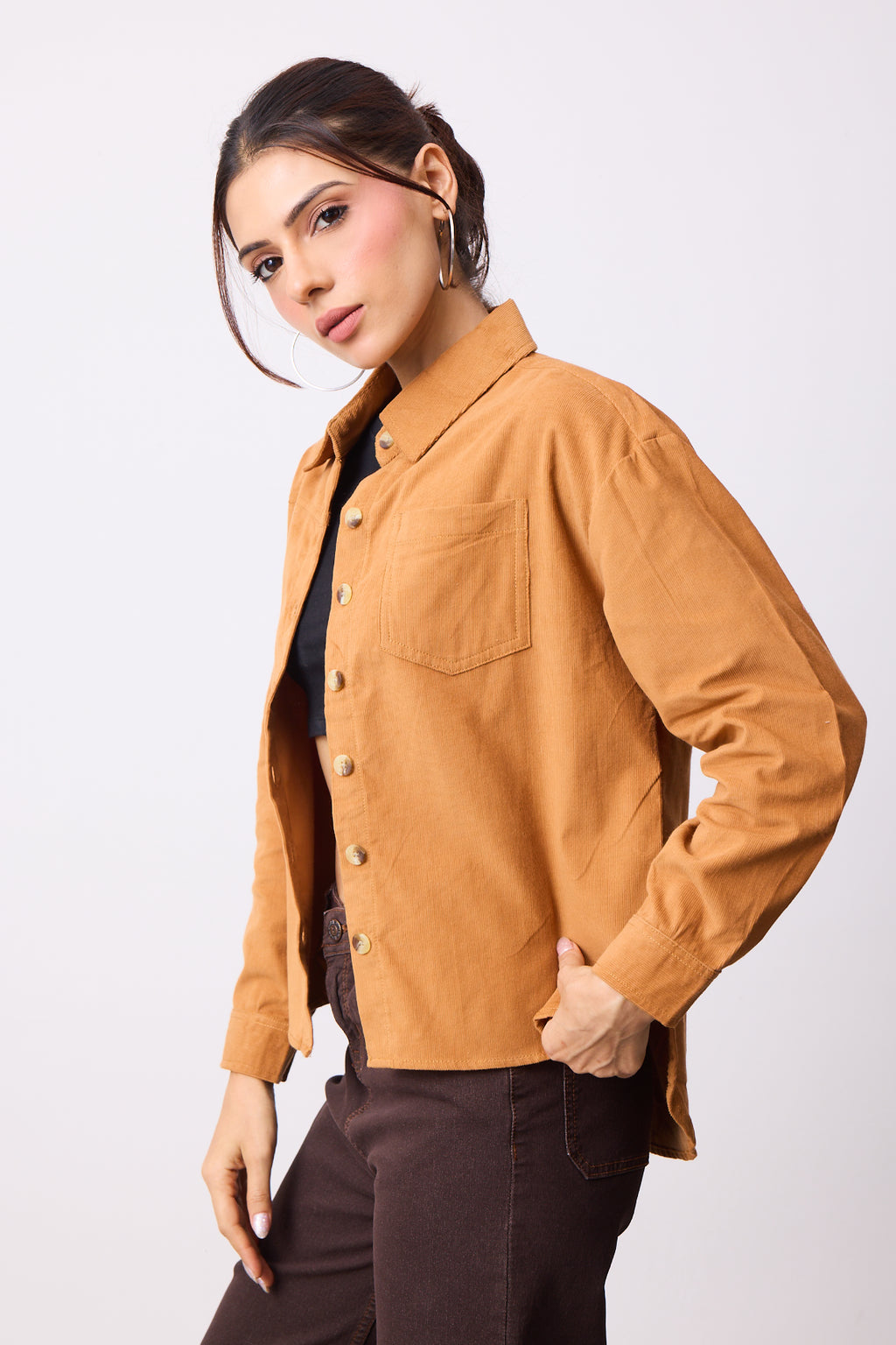 Womens Corduroy Shirt - Sahara Tan