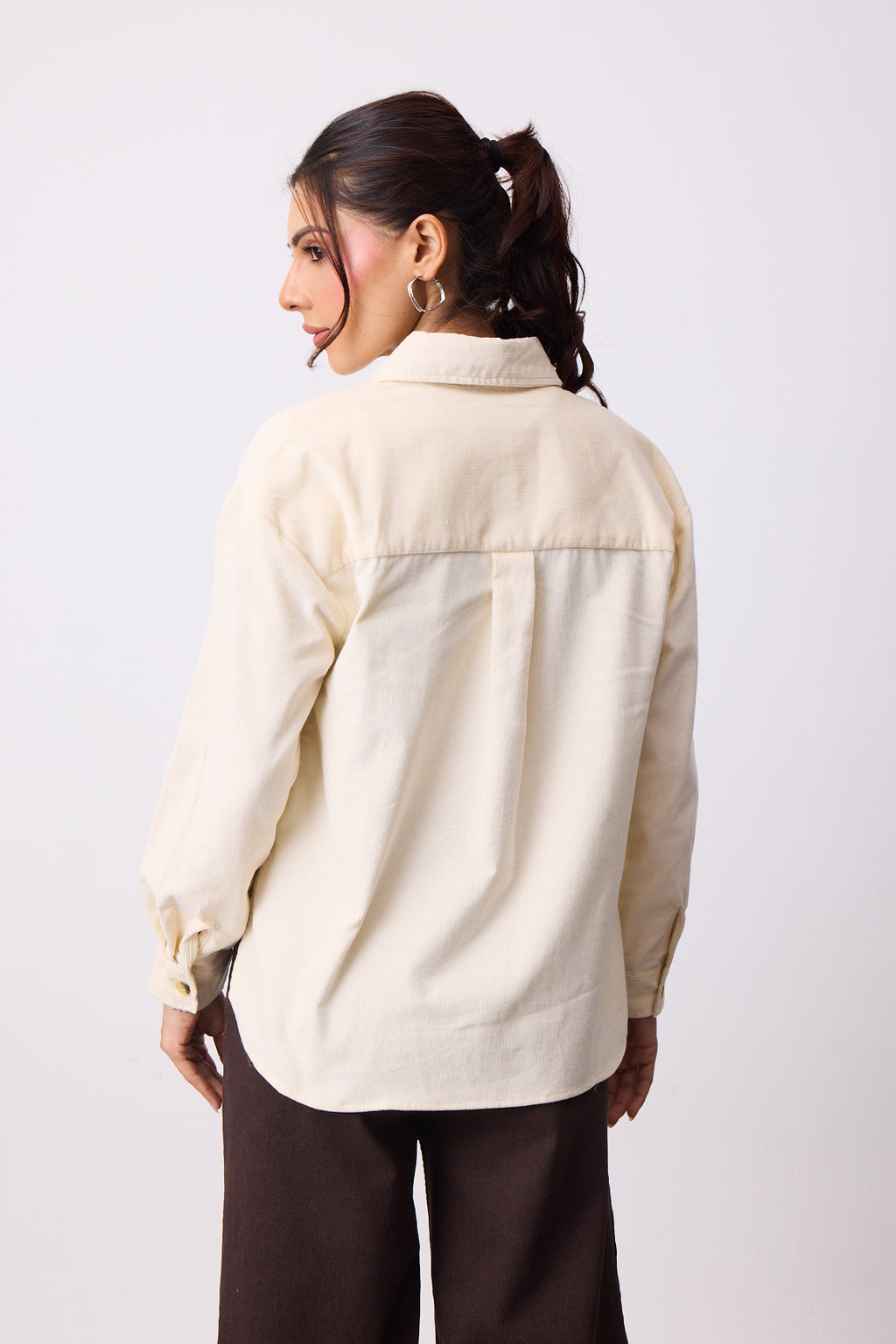 Womens Corduroy Shirt - Ivory White