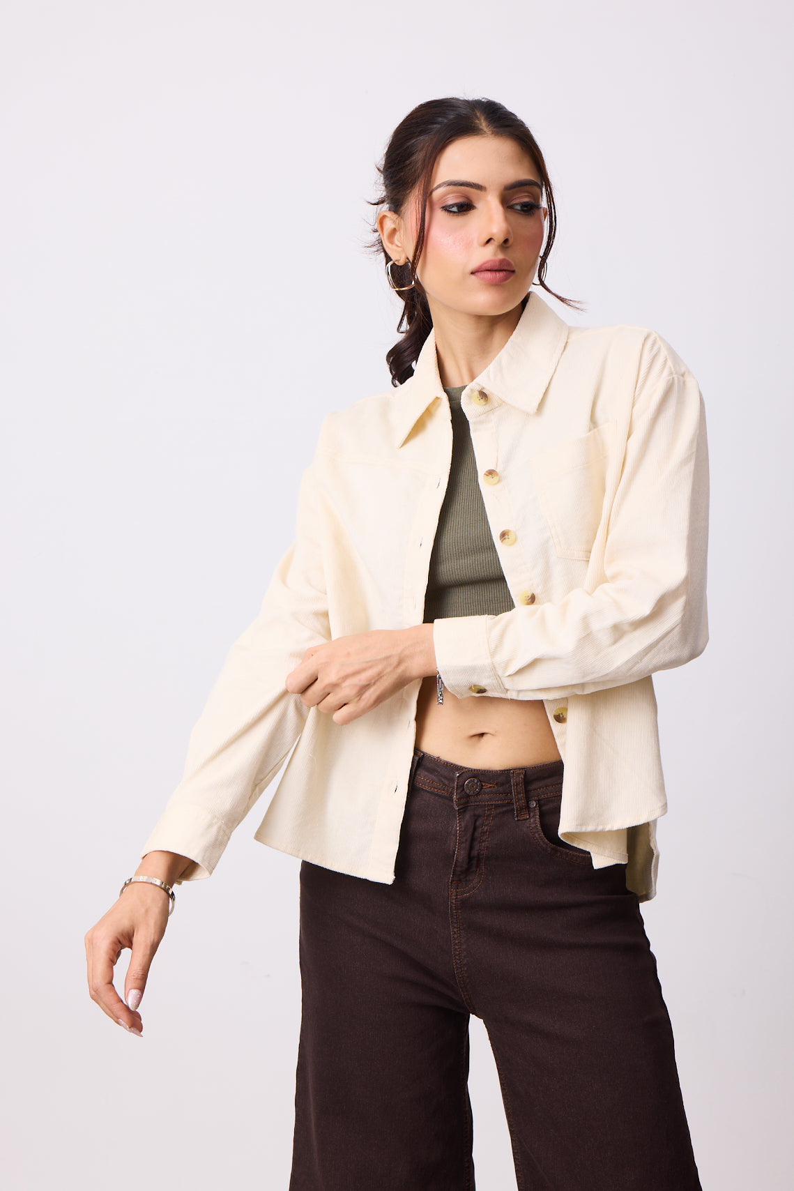Womens Corduroy Shirt - Ivory White