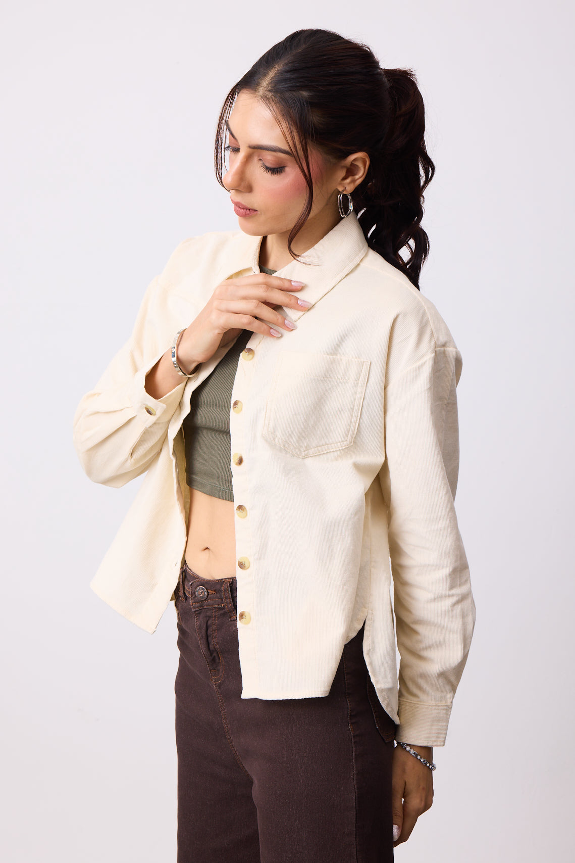 Womens Corduroy Shirt - Ivory White