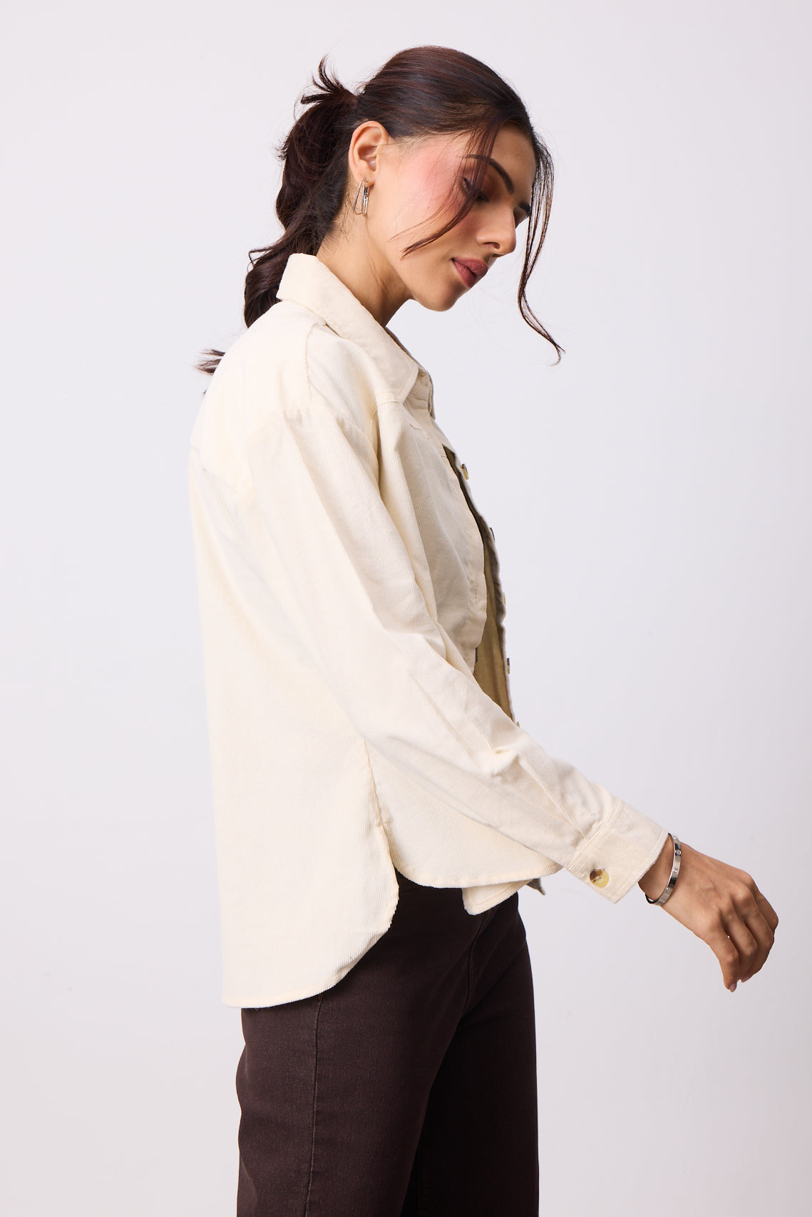 Womens Corduroy Shirt - Ivory White