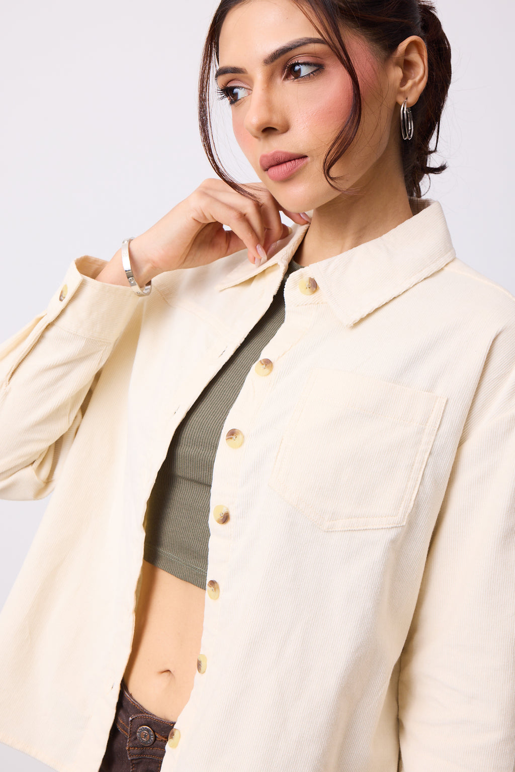 Womens Corduroy Shirt - Ivory White