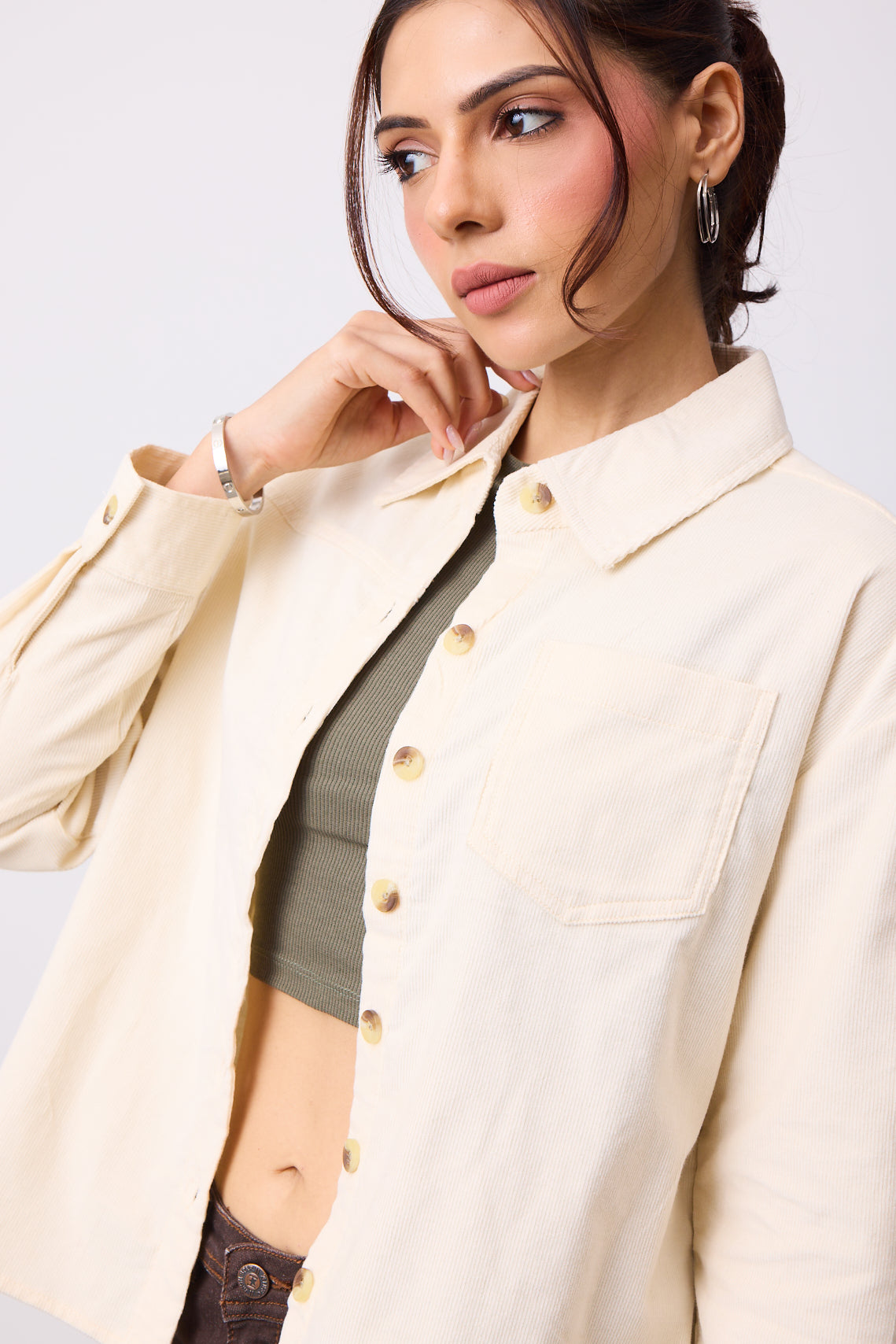 Womens Corduroy Shirt - Ivory White