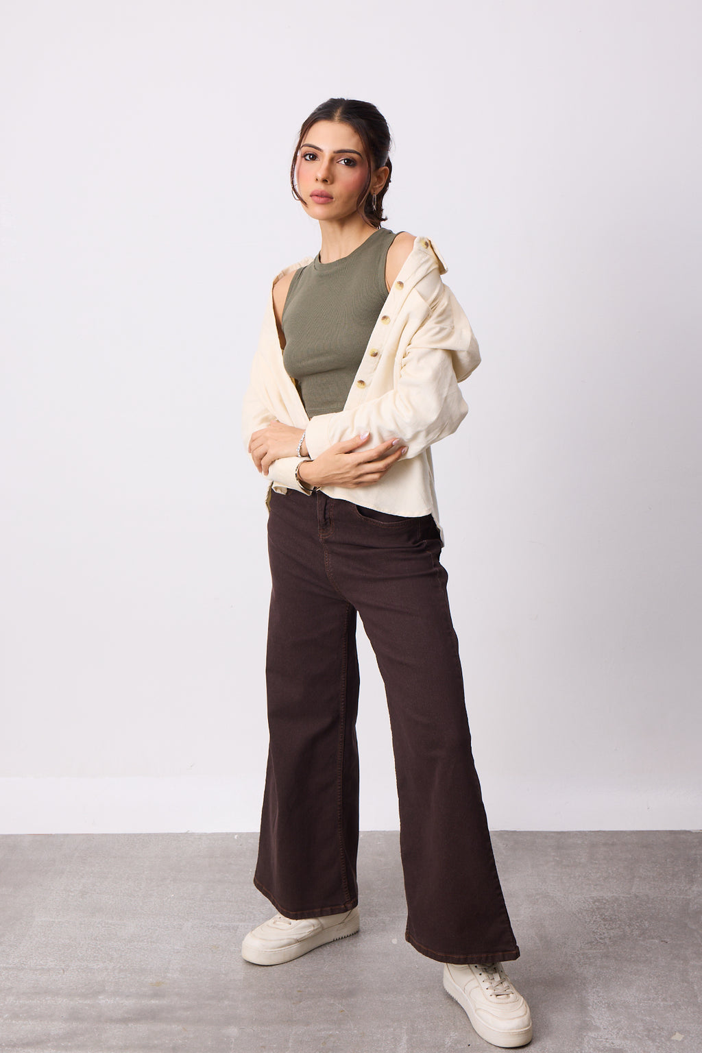 Womens Corduroy Shirt - Ivory White