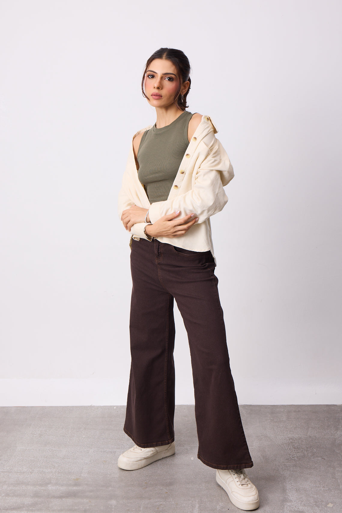 Womens Corduroy Shirt - Ivory White