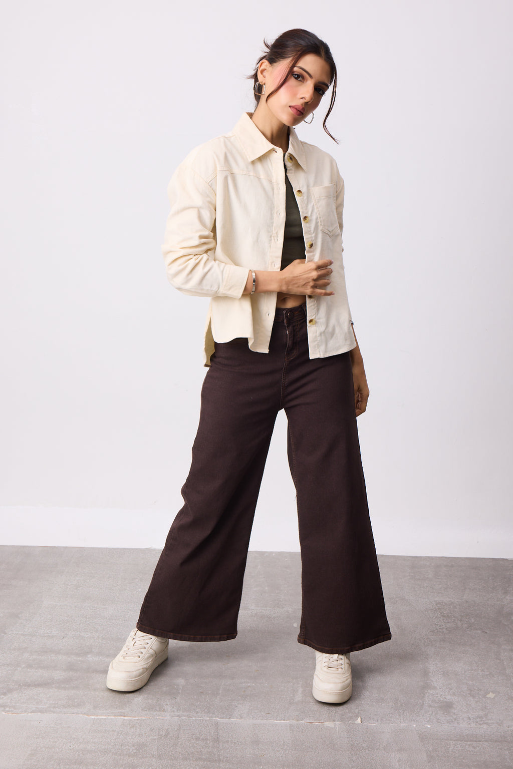 Womens Corduroy Shirt - Ivory White