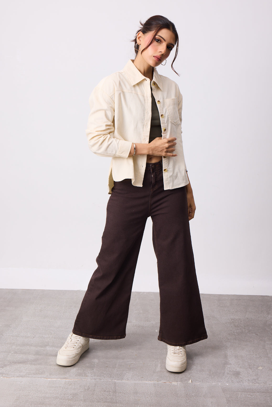 Womens Corduroy Shirt - Ivory White