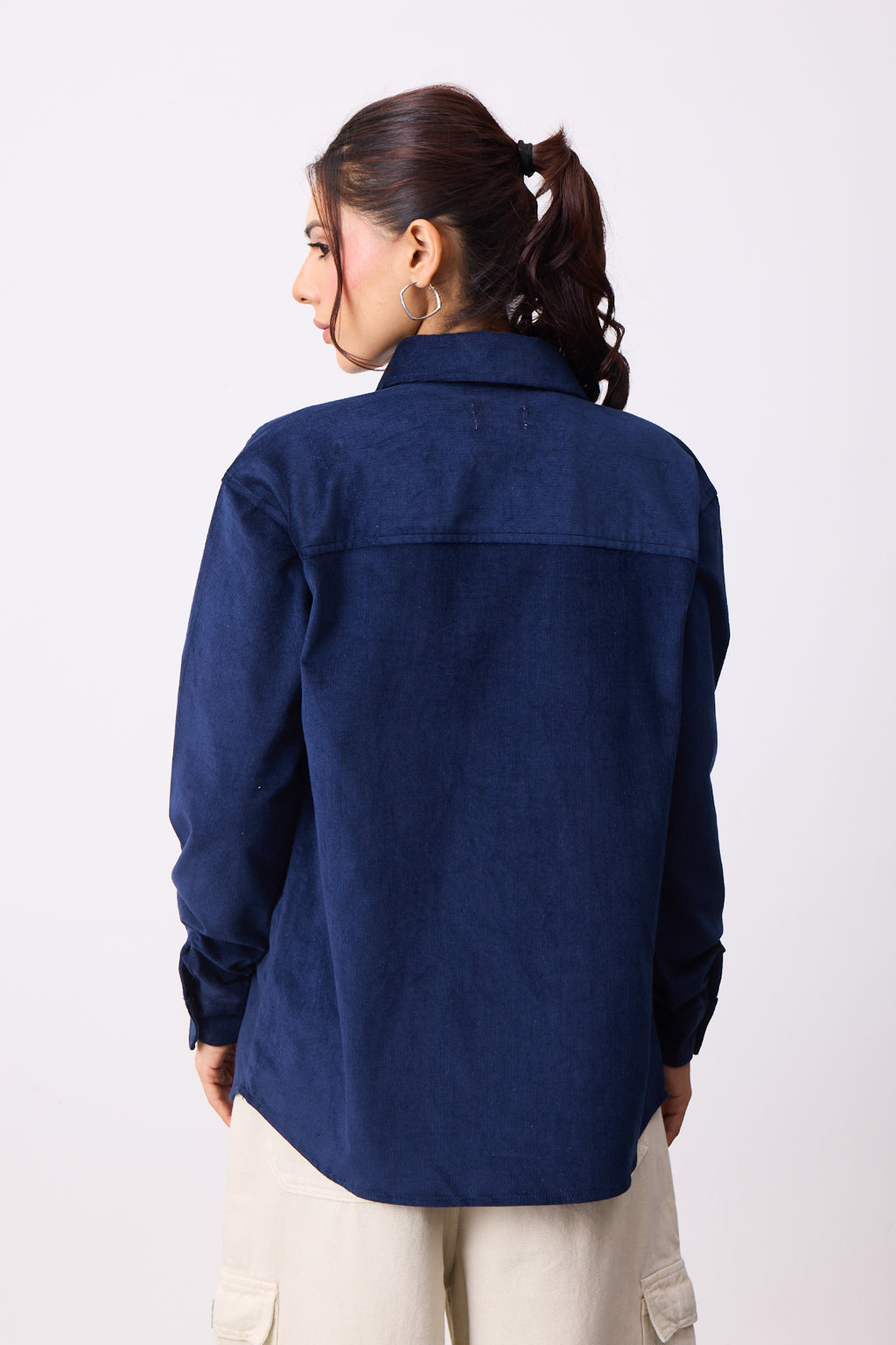 Womens Oversized Corduroy Shirt - Midnight Navy