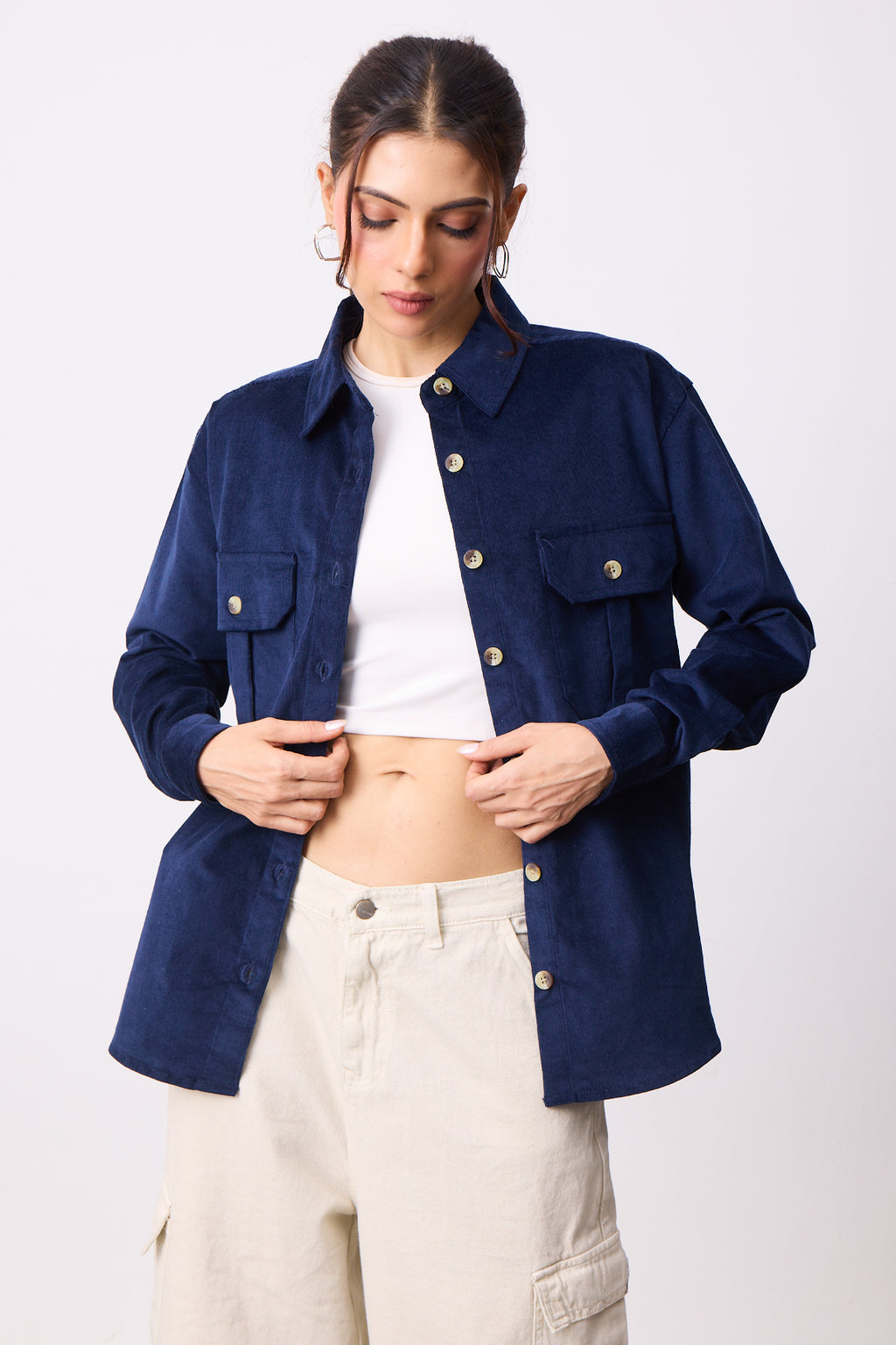 Womens Oversized Corduroy Shirt - Midnight Navy
