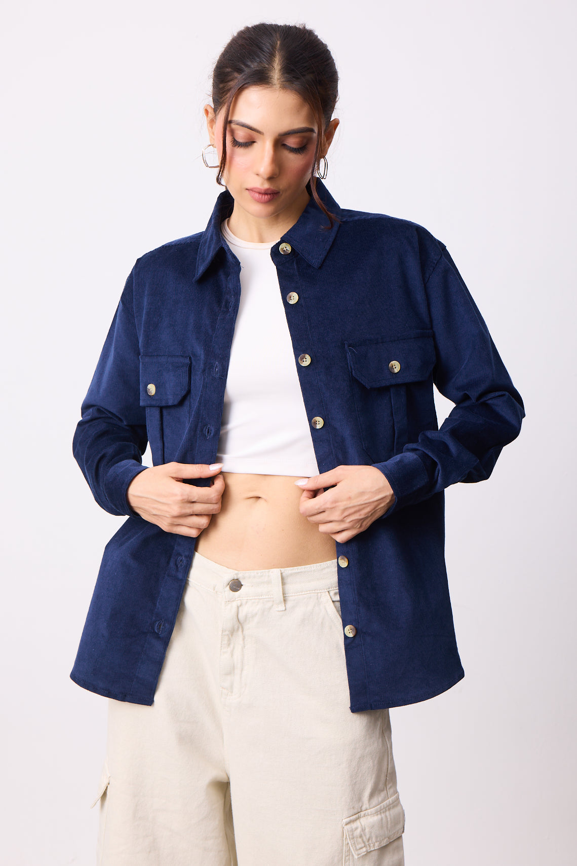 Womens Oversized Corduroy Shirt - Midnight Navy
