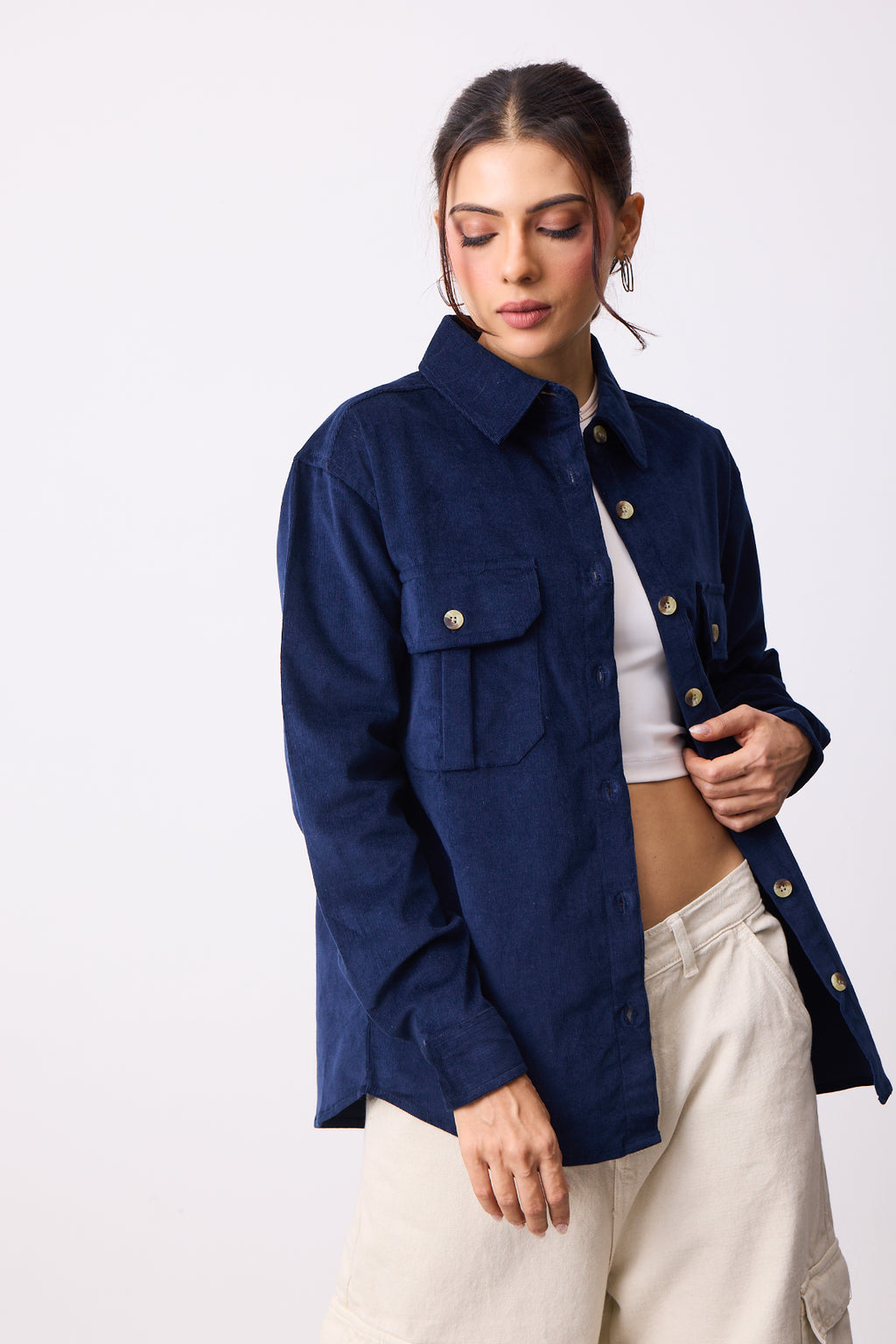 Womens Oversized Corduroy Shirt - Midnight Navy