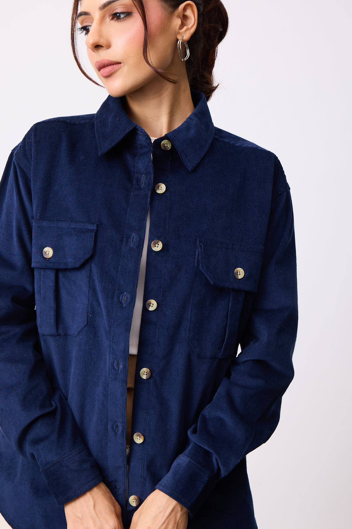 Womens Oversized Corduroy Shirt - Midnight Navy