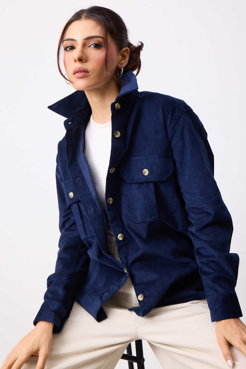 Womens Oversized Corduroy Shirt - Midnight Navy