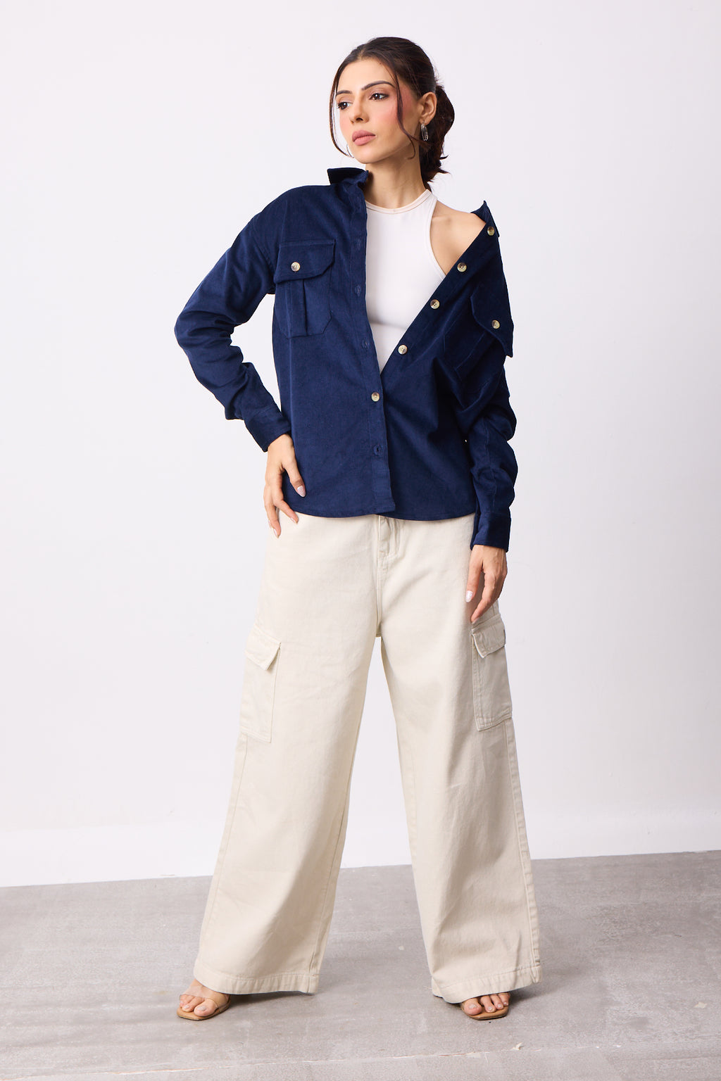 Womens Oversized Corduroy Shirt - Midnight Navy
