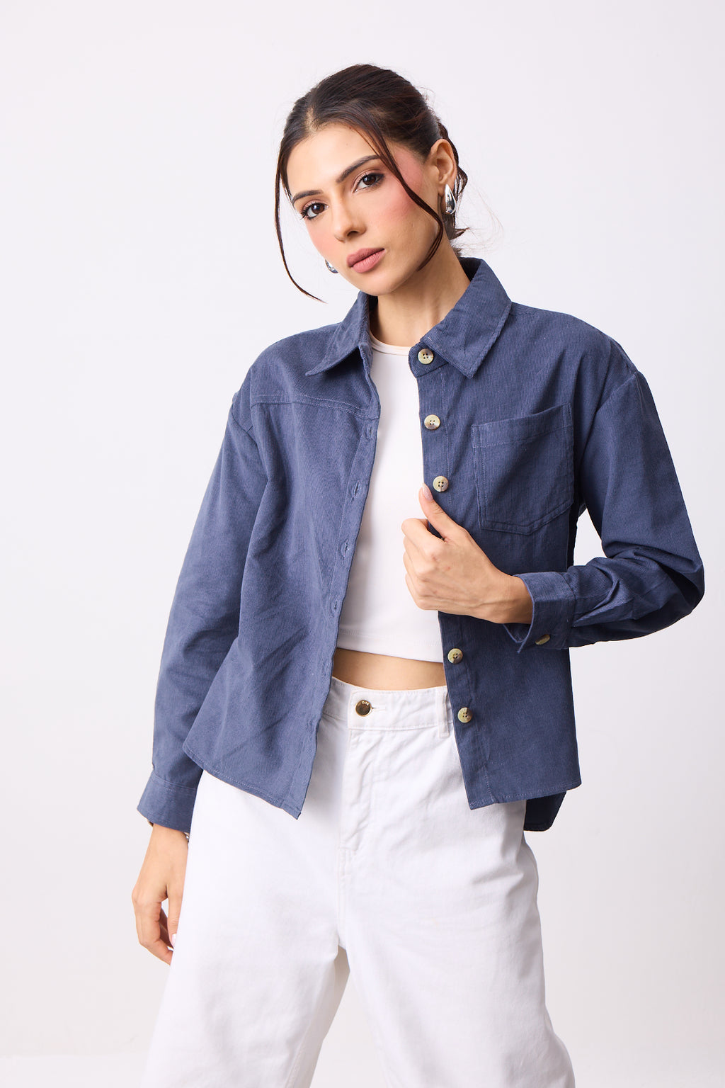 Womens Corduroy Shirt - Faded Grey
