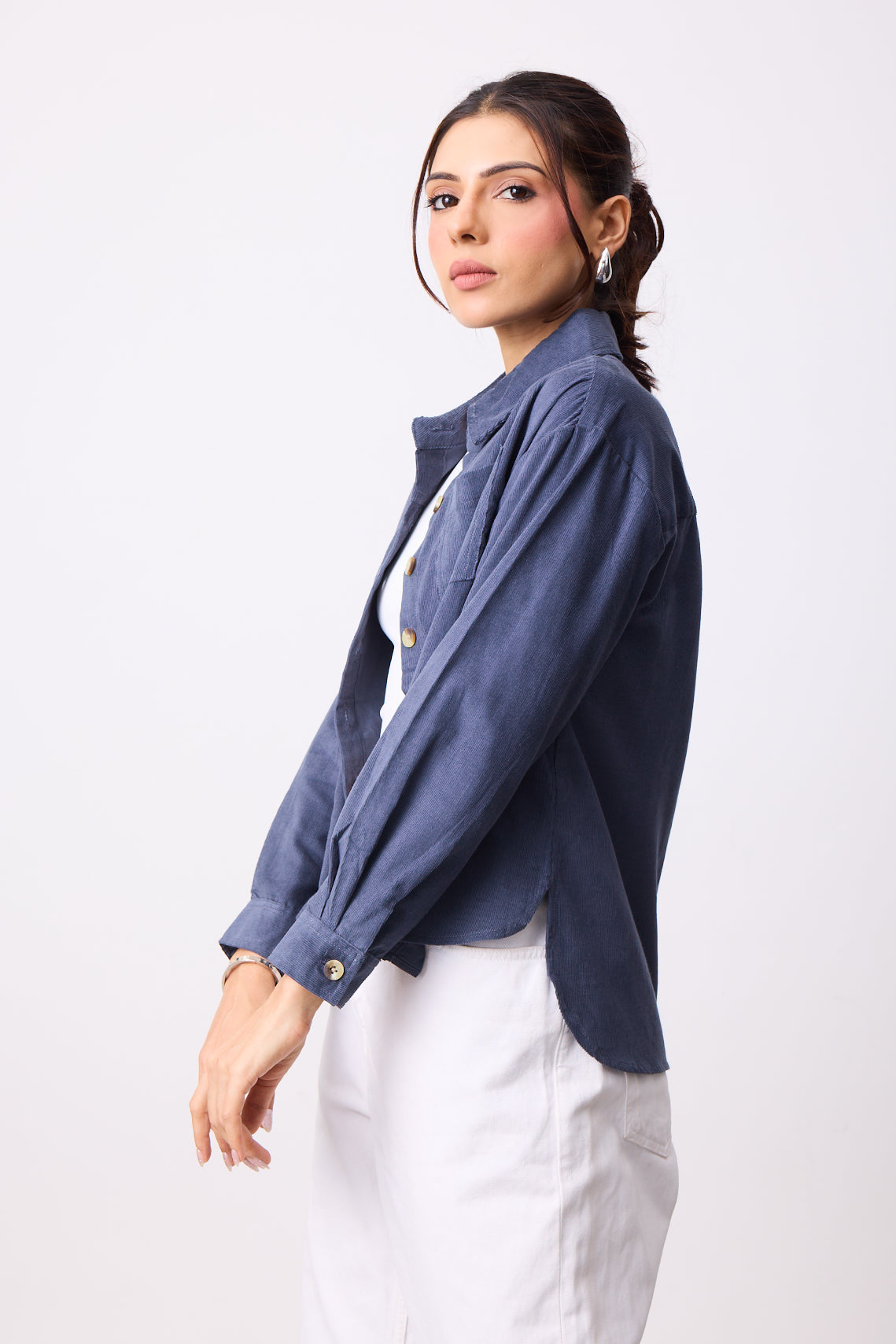 Womens Corduroy Shirt - Faded Grey