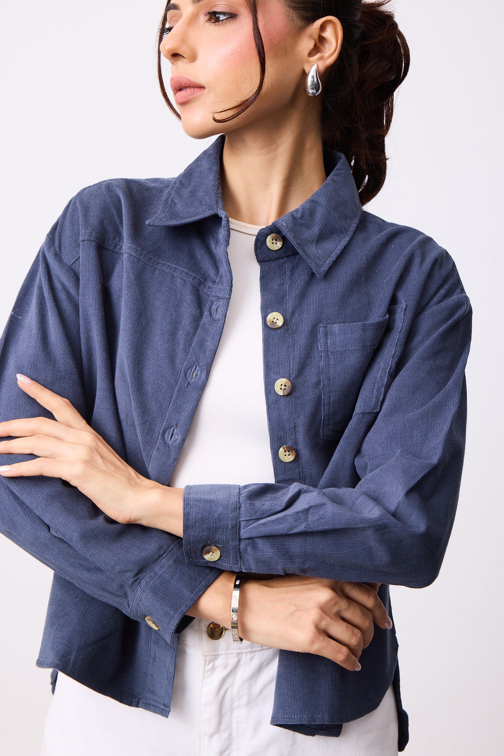 Womens Corduroy Shirt - Faded Grey
