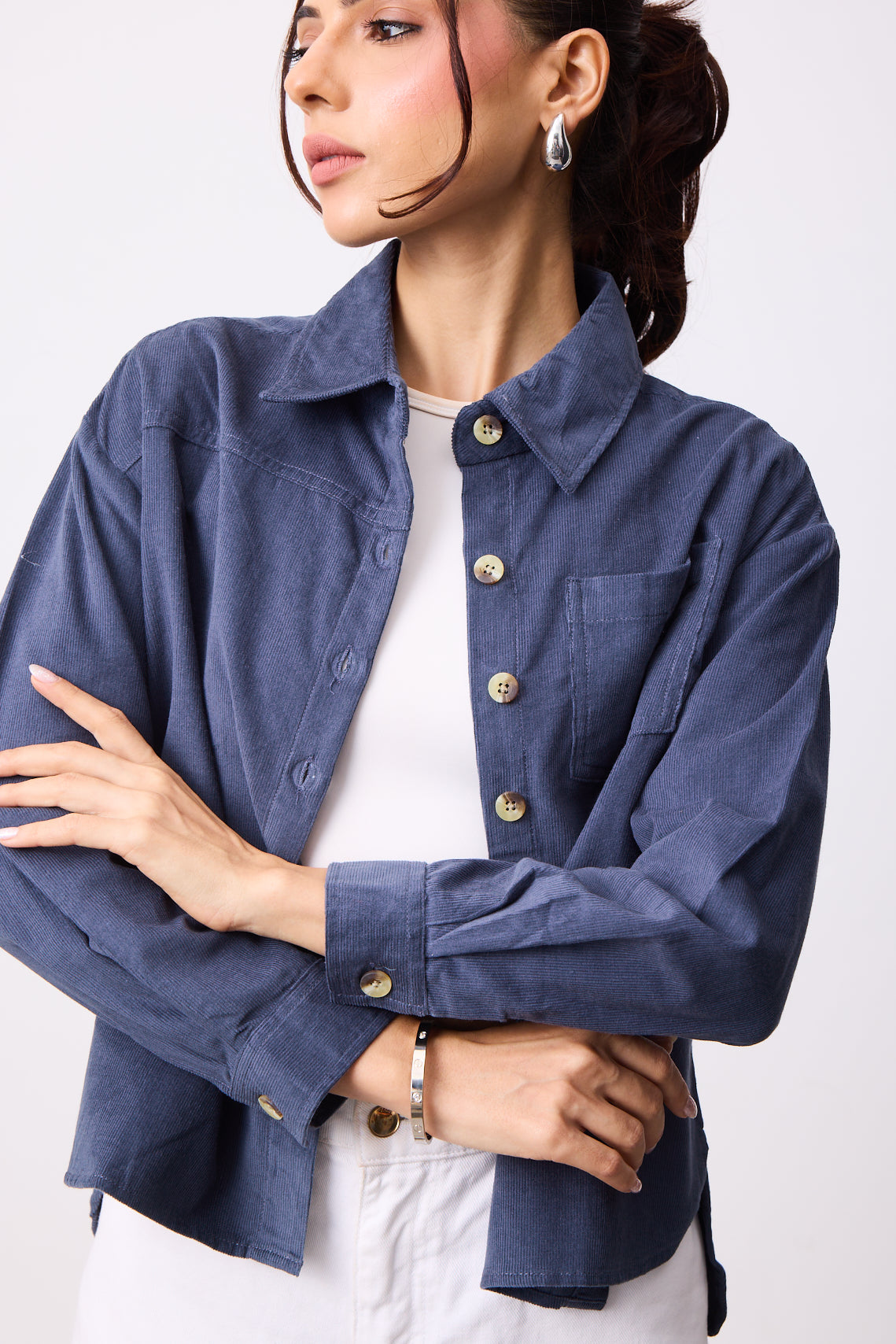 Womens Corduroy Shirt - Faded Grey