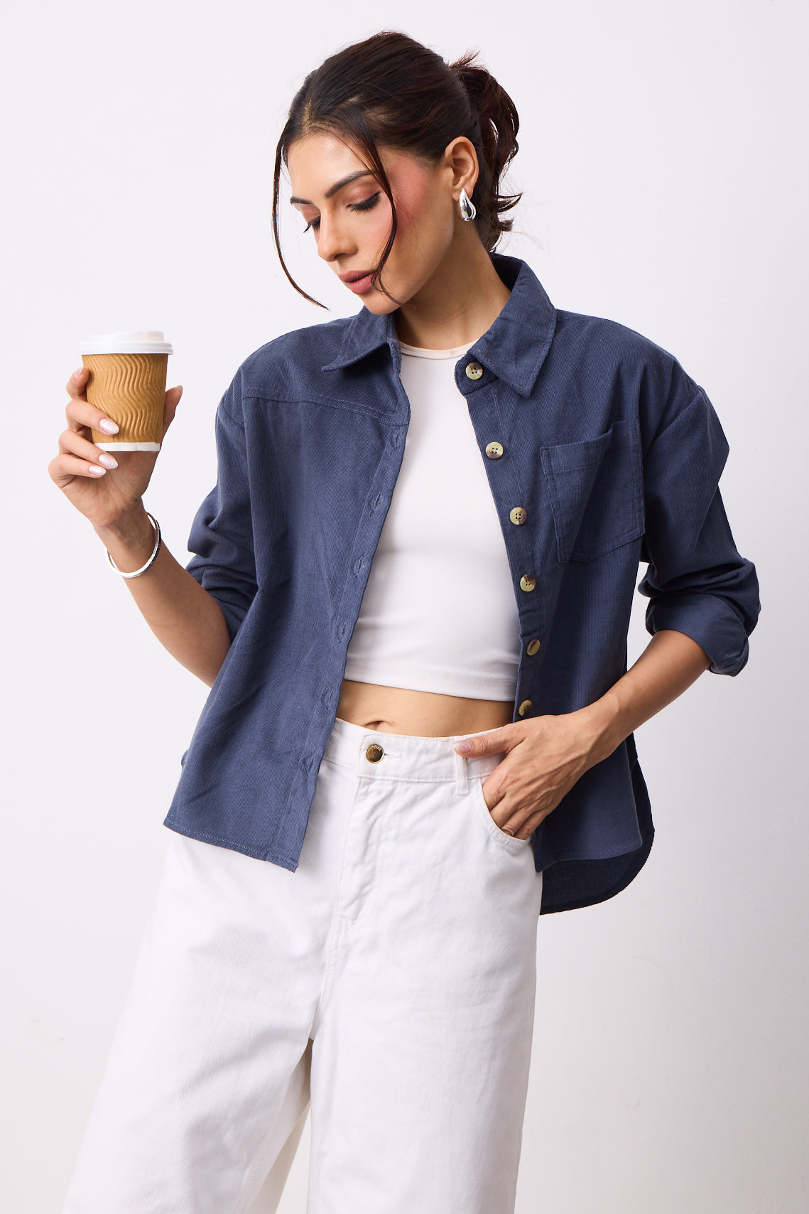 Womens Corduroy Shirt - Faded Grey