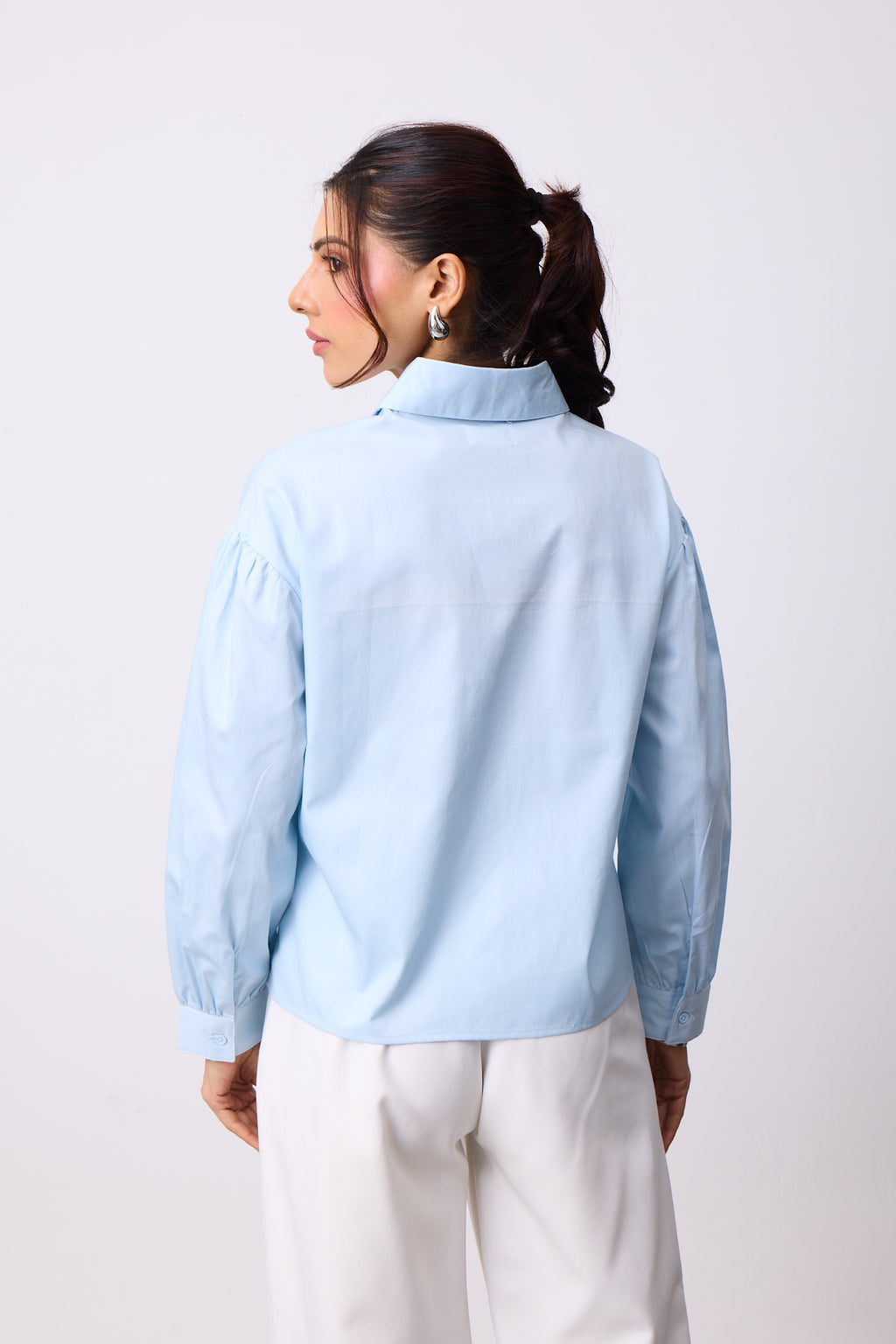 Womens Boxy Twill Shirt - Blue Breeze