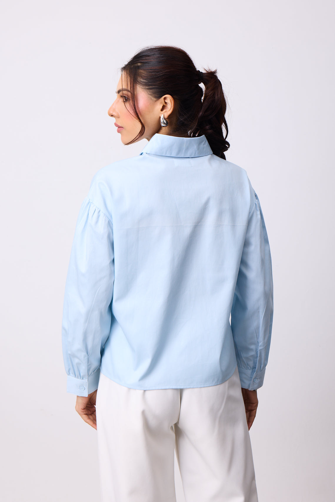 Womens Boxy Twill Shirt - Blue Breeze