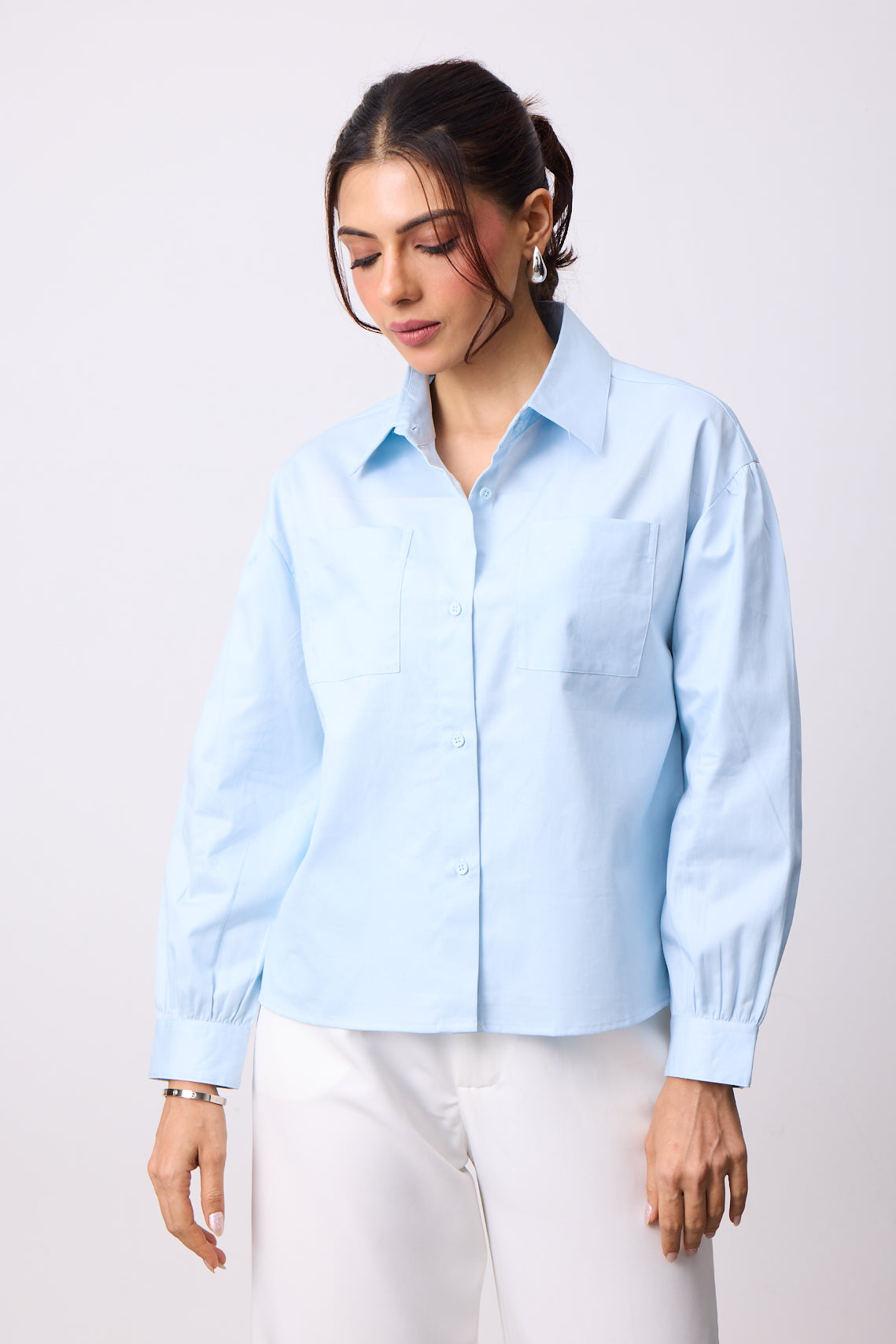 Womens Boxy Twill Shirt - Blue Breeze