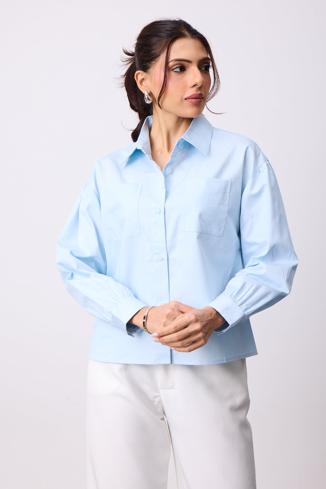 Womens Boxy Twill Shirt - Blue Breeze