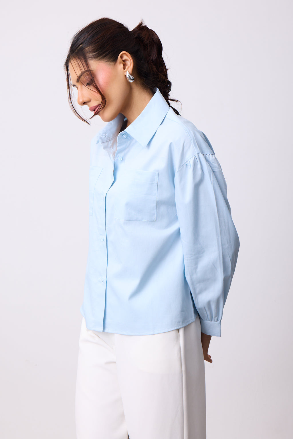 Womens Boxy Twill Shirt - Blue Breeze