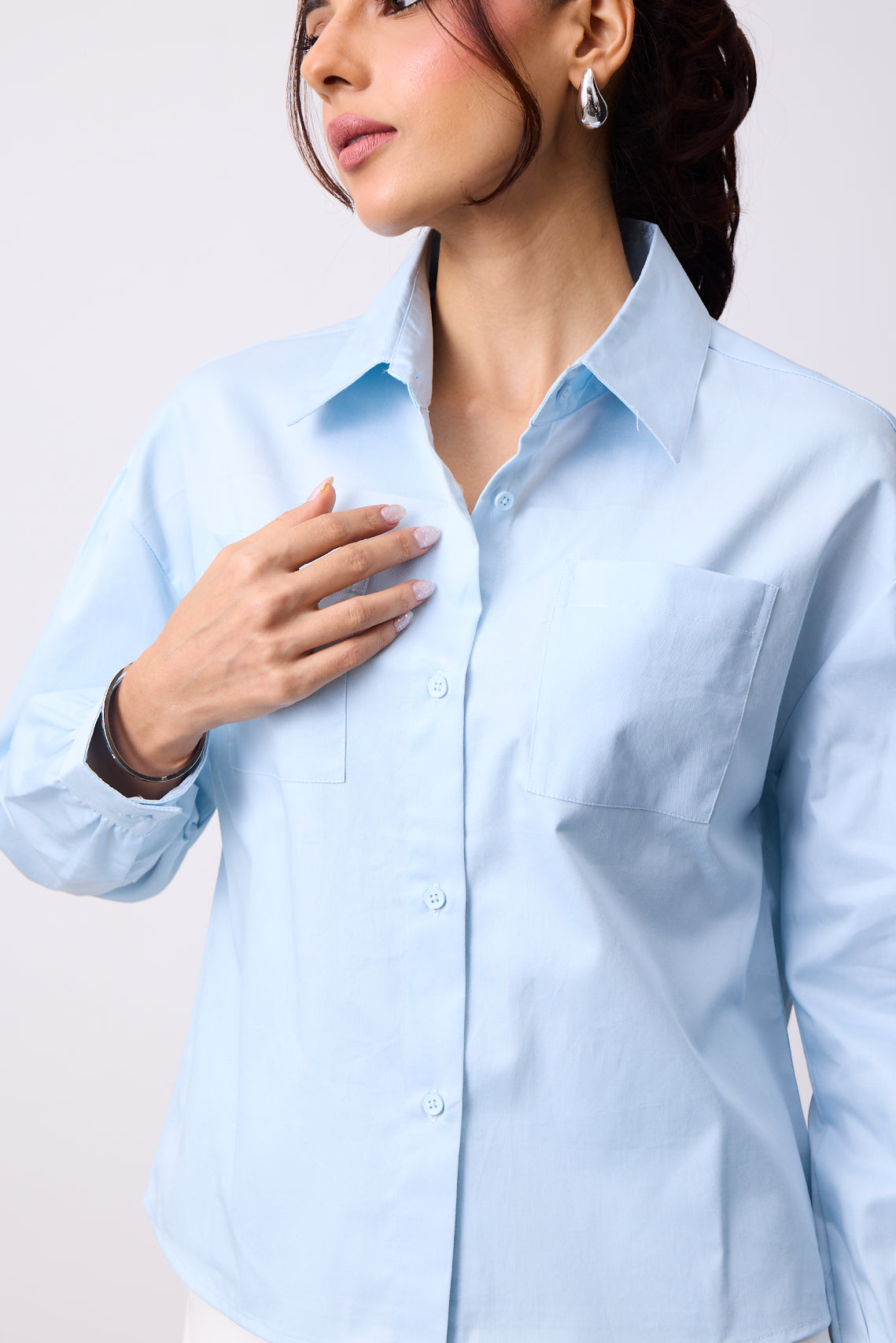 Womens Boxy Twill Shirt - Blue Breeze