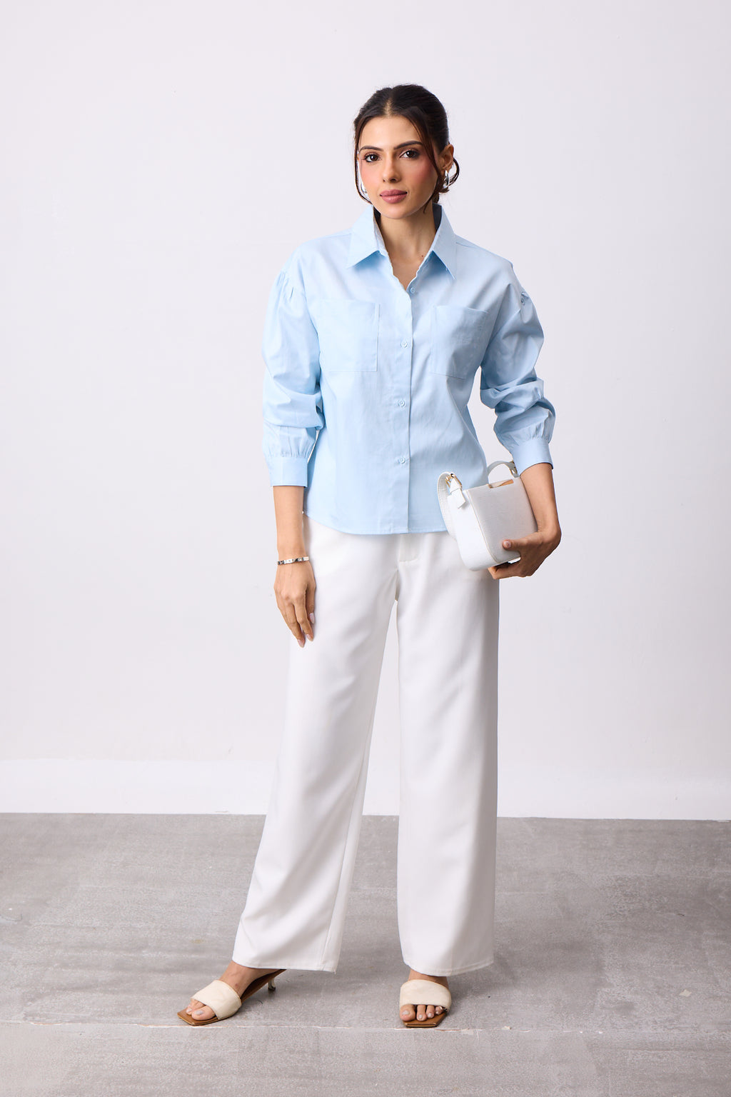 Womens Boxy Twill Shirt - Blue Breeze