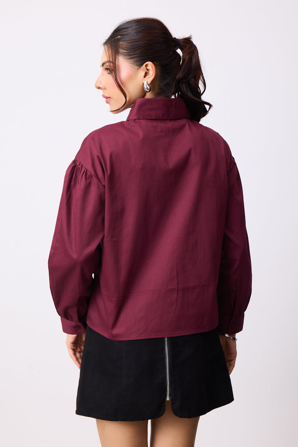 Womens Boxy Twill Shirt - Strong Wine