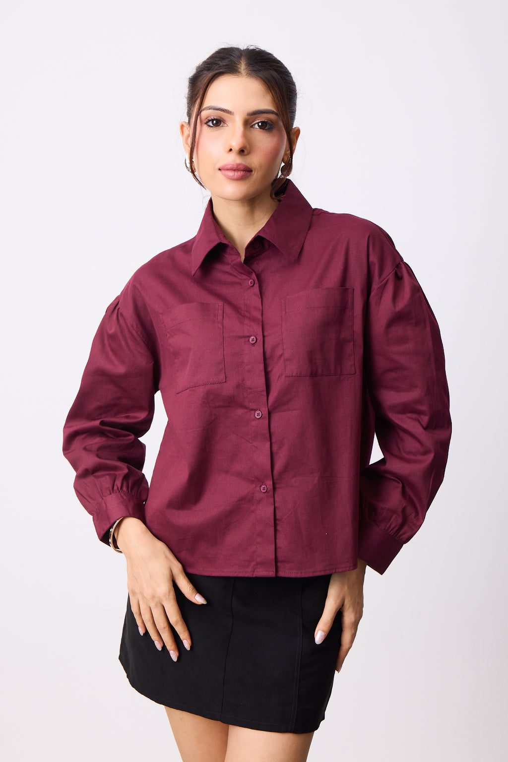 Womens Boxy Twill Shirt - Strong Wine