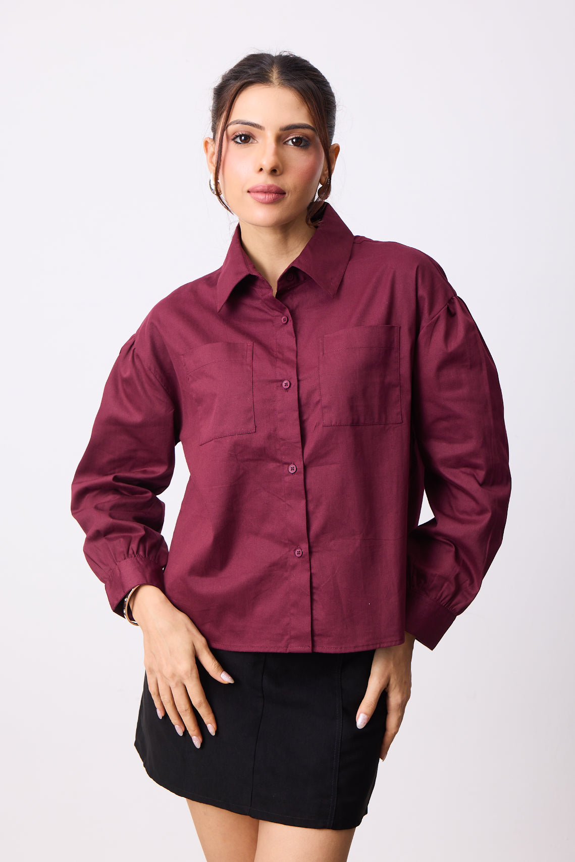 Womens Boxy Twill Shirt - Strong Wine
