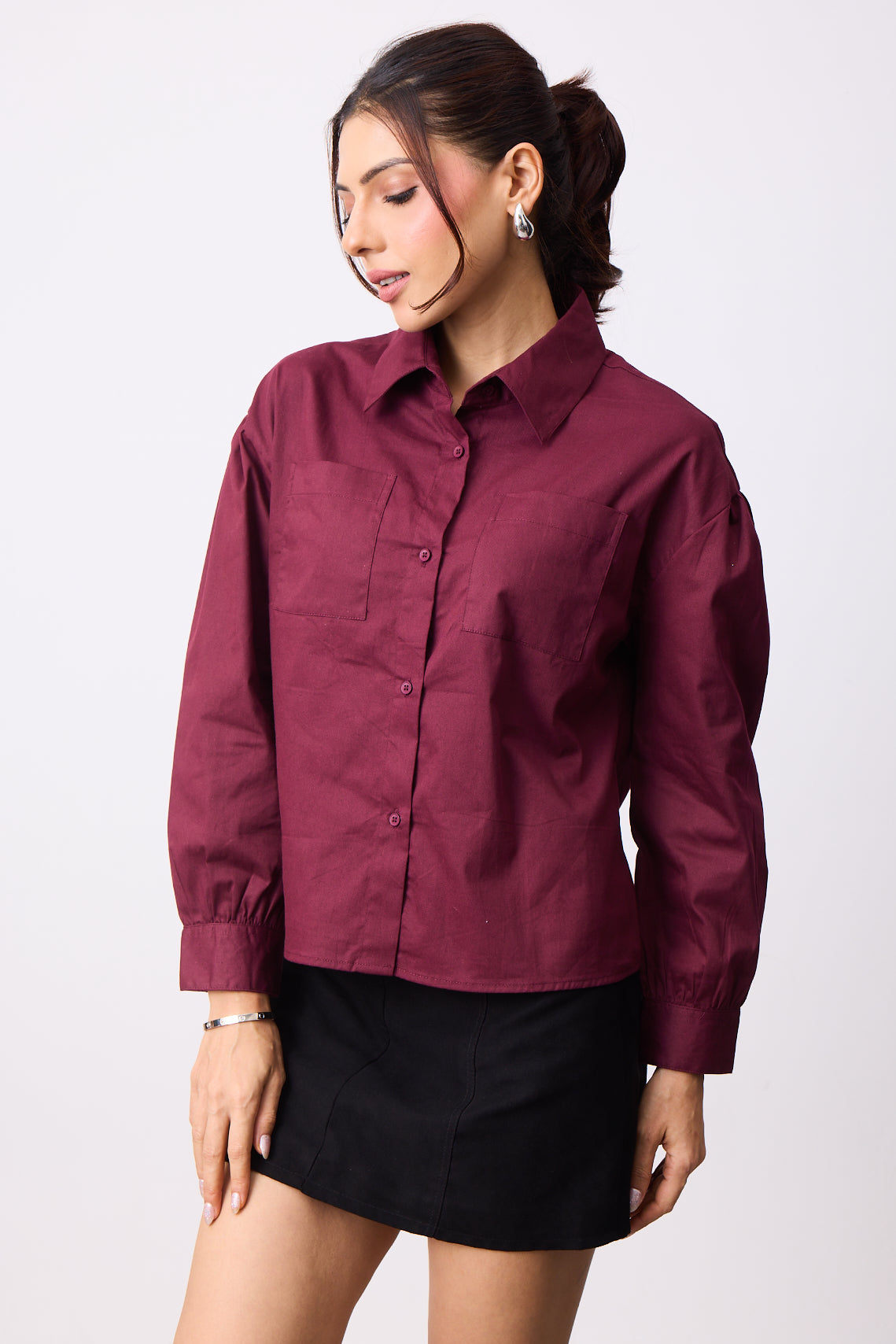 Womens Boxy Twill Shirt - Strong Wine