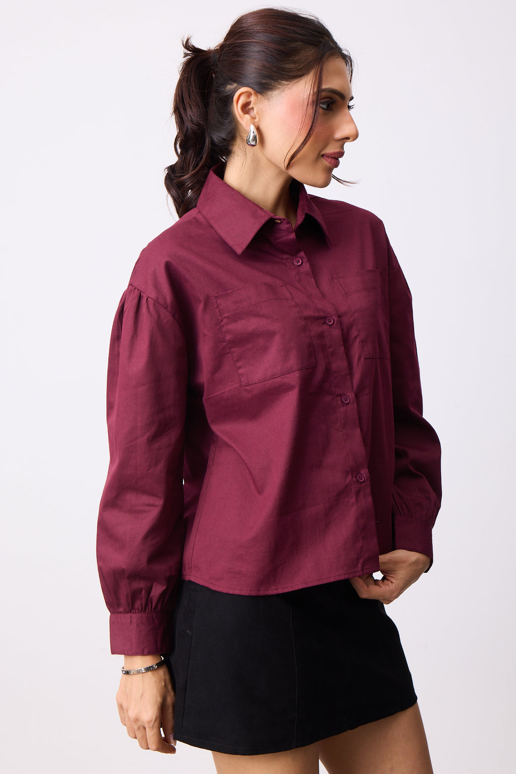 Womens Boxy Twill Shirt - Strong Wine