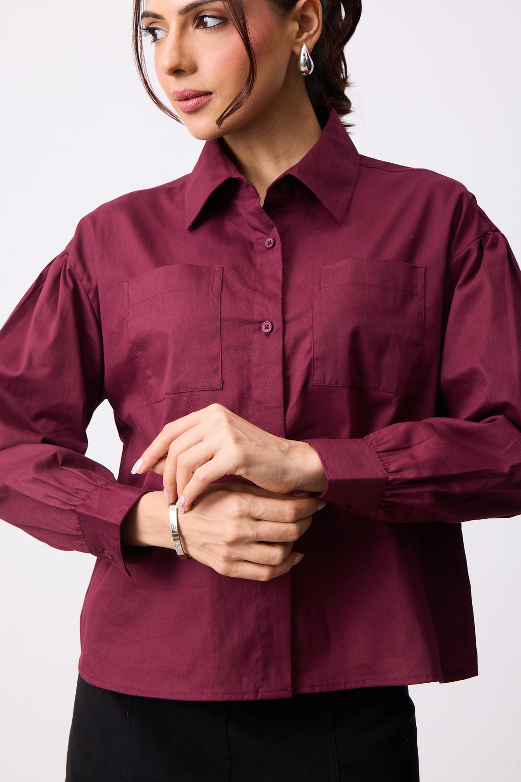 Womens Boxy Twill Shirt - Strong Wine